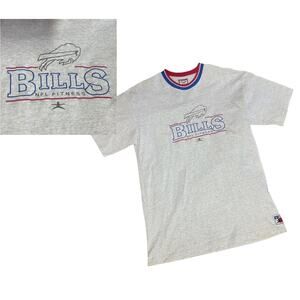 Vtg Buffalo Bills NFL Fitness Embroidered Shirt Light Gray Short Sleeve Size M/L